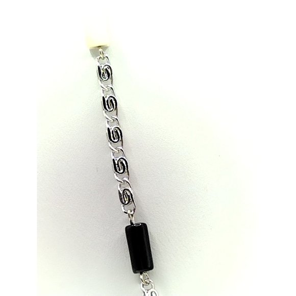 Sterling Silver Snail Chain with Black and White Rectangles 20" - Picture 4 of 5